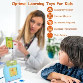 224 Words Kid Flash Talking Cards 112 Card Electronic Cognitive Audio Toddler Reading Machine Animal Shape Color Repeated Learning Cards English (Color: Blue)