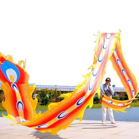 19.6ft Washable Silk-like Dragon Poi for Kids & Adults, 6 meters of Outdoor Flinging Fitness Dance with 3D Rainbow Color Dragon Ribbon Streamer S (Color: Yellow Phoenix)