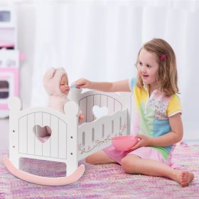 ROBOTIME Wooden Doll Cradle Rocking Baby Doll Crib Reversible Doll Bed For Dolls Girl,Fits Dolls Up To 18 Inches (Option: WRP01)
