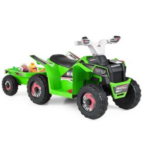 2 In 1 Kids Ride On ATV With Removable Trailer, 6V Electric Quad For Toddlers Ages 3+ Green (Option: defaulttitle)