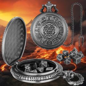 Creative Retro Metal Center Dice Set, Steampunk Pocket Case, Equipped With 7 Mini DND Game Polyhedral Metal Dice, Enhancing RPG Gaming Experience (Option: Dark Silver PDND2602)