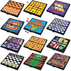 Magnetic Travel Board Game Set With 12 Classic Games, Compact 5-Inch Portable Games For Kids And Families (Option: Multicolor)