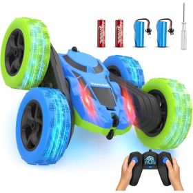 Rotating Double-Sided RC Stunt Car With LED Headlights, 4WD Rechargeable Toy For Kids (Option: Bluegreen)