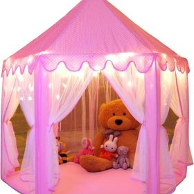 Princess Tent Girls Large Playhouse Kids Castle Play Tent With Star Lights Toy For Children Indoor And Outdoor Games, 55 X 53 In (Option: Pink)