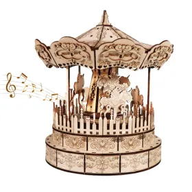 Music Park 3d Wooden Puzzle Carousel Music Box Handmade Assembly Model Kit Holidays Birthdays Christmas Gifts (Option: defaulttitle)