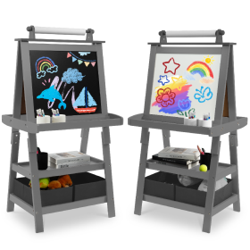Only Supports Self Pickup  Children's Art Easel, Wooden Children's Easel 3 In 1 Adjustable Double Sided, Whiteboard, Chalkboard And Rolled Paper (Option: Gray)