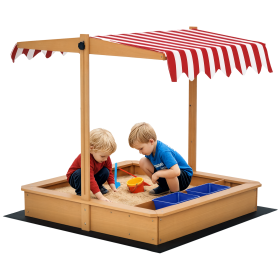 Kids Wooden Sandbox with Adjustable Height Cover and Toy Bin Storage, Children Sand Play Station Outdoor,Bottom Liner, for Backyard, Ages 3-7 (Option: Yellow-1160x245x190 mm)