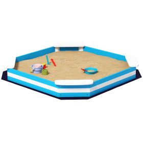 Kids Sandbox with 4 Corner Seats, Bottom Liner for Backyard, Garden, Outdoor, 52" x 52" x 6", Blue (Option: Blue-865x205x220 mm)