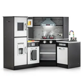 Interactive Kids Play Kitchen With Ice Maker & Chalkboard, Corner Design Pretend Cooking Set With Realistic Sound Effects-Coffee (Option: defaulttitle)