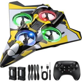 Foam RC Fighter Jet Airplane With LED Lights,  Flip Stunt Flying Toy For Kids And Teens, Yellow (Option: Yellow)