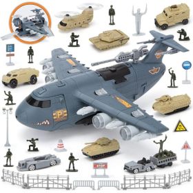 Military Airplane Toy Set With 8 Army Vehicles (Option: Grey)