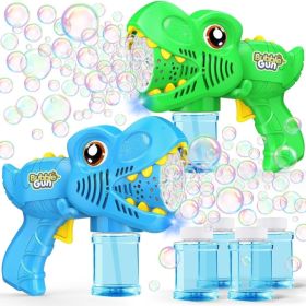 Kids Bubble Gun 2 Pack, Dino Bubble Machine For Boy Girl Toys Gift Automatic 13 Hole With 4 Solutions Bubbles Blower Maker Easter Basket Stuffers (Option: Multicolor)