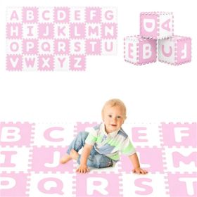 26PCS ABC Alphabet EVA Foam Play Mat, 31.75×31.75×1.02cm BPA-Free Non-Slip Floor Tiles for 10+ Months, Pink + White (Option: Default Title)