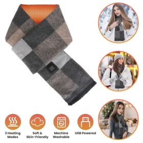 Heated Scarf USB Powered - 3 Heat Settings (Low/Medium/High), Soft Skin-Friendly, Washable, Stylish Colors for Winter Hiking/Camping/Birthday Gif (Option: GreyPlaid)