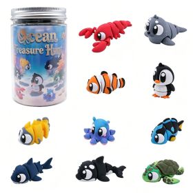 10PCS 3D Printed Ocean Animal Figurine Set, Mini Sea Creature Decorations With Shark, Turtle, Penguin, Fish, Octopus And Lobster, Desk & Miniatur (Option: PLA-10PCS-Marine Animals)