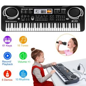 61 Keys Digital Music Electronic Keyboard Electric Piano Musical Instrument Kids Learning Keyboard w/ Microphone For Beginners Kids Girls Boys Ad (Option: As picture)