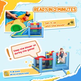Inflatable Water Slide Bounce House W 550W Blower, Large Trampoline, Splash Pool, Basketball Hoop, Dart Board (Option: Color mixing)