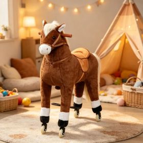 Oversized Kids Ride-On Walking Horse: Smooth Rolling Wheels, Soft Plush Huggable Body for Children 5 to 16 Years (Option: Default Title)