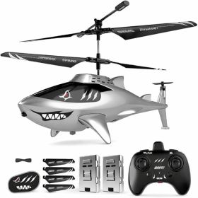 RC Shark Helicopter For Kids And Adults With Altitude Hold, One-Key Takeoff And Landing, LED Lights And 2 Batteries (Option: Sliver)