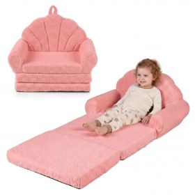2-in-1 Flip Open Kids Sofa Lounger, Teddy Fleece Toddler Couch With Carry Handle For Ages 3+ (Pink) (Option: defaulttitle)