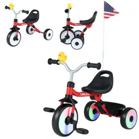 Toddler Tricycle With Rainbow LED Wheels, Foldable 3-in-1 Balance Bike With Carbon Steel Frame, Removable Pedals & Rear Storage Basket-Red (Option: defaulttitle)