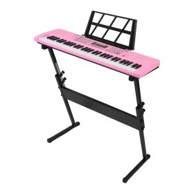 3 Types Options -- 1Pc 61 Keys Digital Music Keyboard Electric Piano Electronic Musical Instrument Kids Learning Keyboard With Microphone Stand F (Option: PinkWStand)