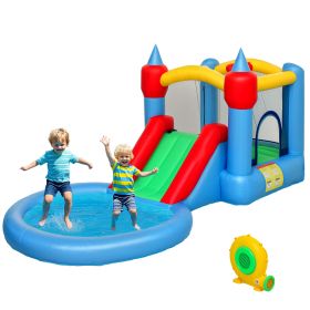 4 In 1 Inflatable Bounce House With Slide, Basketball Hoop, Ball Pit, 370W Blower, Storage Bag, 163 X 81 X 75 (Option: Color mixing)