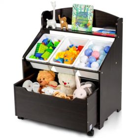 Dark Brown Multifunctional Kids Storage Cabinet With Large Capacity Toy Box And Display Shelf, Safe Rounded Corner Children Organizer For Toys Bo (Option: defaulttitle)