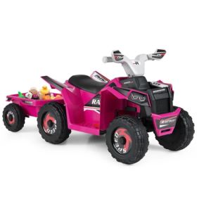 2 In 1 Kids Ride On ATV With Removable Trailer, 6V Electric Quad For Toddlers Ages 3+ Rose Red (Option: defaulttitle)