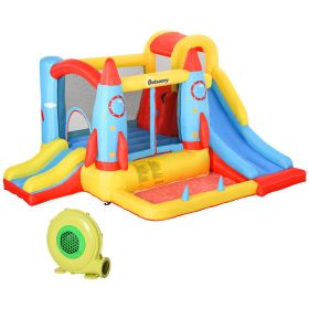 Kids Bounce House, 4-in-1 Rocket Inflatable Water Slide Jumping Castle with 2 Slides, Climbing Wall, Trampoline, & Water Pool Area, Air Blower (Option: Multi Color-540x390x390 mm)