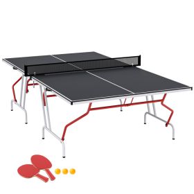 Full Size Table Tennis Table, Folding Ping Pong Table with Paddles and Balls, Charcoal Gray (Option: Charcoal Gray-1505x880x260 mm)