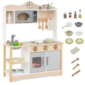 Gray Wooden Kids Play Kitchen With 13 Accessories, Pretend Cooking Set For Toddlers 3+ (Option: defaulttitle)