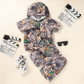 Toddler Baby Boy Outfits Little Boys Short Sleeve Camouflage Print Hoodie Sweatshirt Shirts & Short Pants With Pocket (Option: Olive Green-18to24Months)
