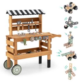 2-in-1 Wooden Kids Tool Bench & Rolling Cart Pretend Play Workshop Toy for Toddlers Age 3+ (Option: Default Title)