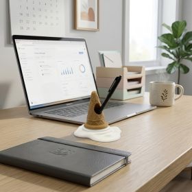 Melting Ice Cream Cone Pen Holder, Creative 3D Printed Desktop Pencil Organizer, Cute Office Desk Decor (Option: Creative-White-1pc)