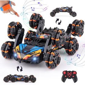 8-Wheel Hand-Controlled RC Stunt Car With Gesture Sensing Remote, Rechargeable Toy Vehicle For Kids (Option: Black blue)