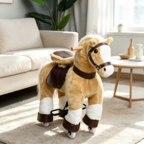 Light Brown Plush Walking Horse Ride-On Toy: Sturdy Wheeled Kids Riding Chair for 3-8 Years Old (Option: Default Title)