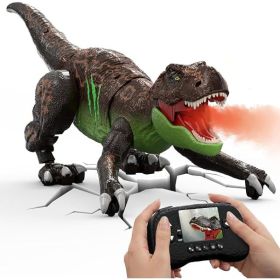 RC T-Rex Robot Dinosaur With Camera, LCD Live Video Screen, Crawling Motion, Spray Effects, Lights And Roaring Sounds (Option: Brownishgreen)