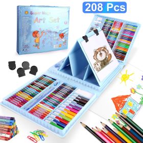 208Pcs Drawing Art Kit Art Supplies For 3 To 12Years Old Girls Boys Art Storage Box With Double Sided Trifold Easel Oil Pastels Crayons Colored P (Color: Blue)