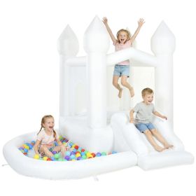 Inflatable Bounce House, 3-in-1 White Castle Bouncy House with Slide, Ball Pit and 370W Blower for Kids Ages 3-8, White (Option: White-410x400x500 mm)